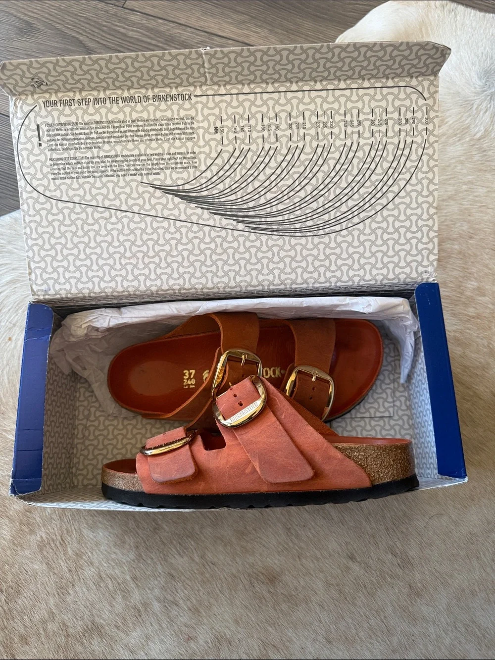 Arizona Big Buckle Burnt Orange Birkenstocks size 37